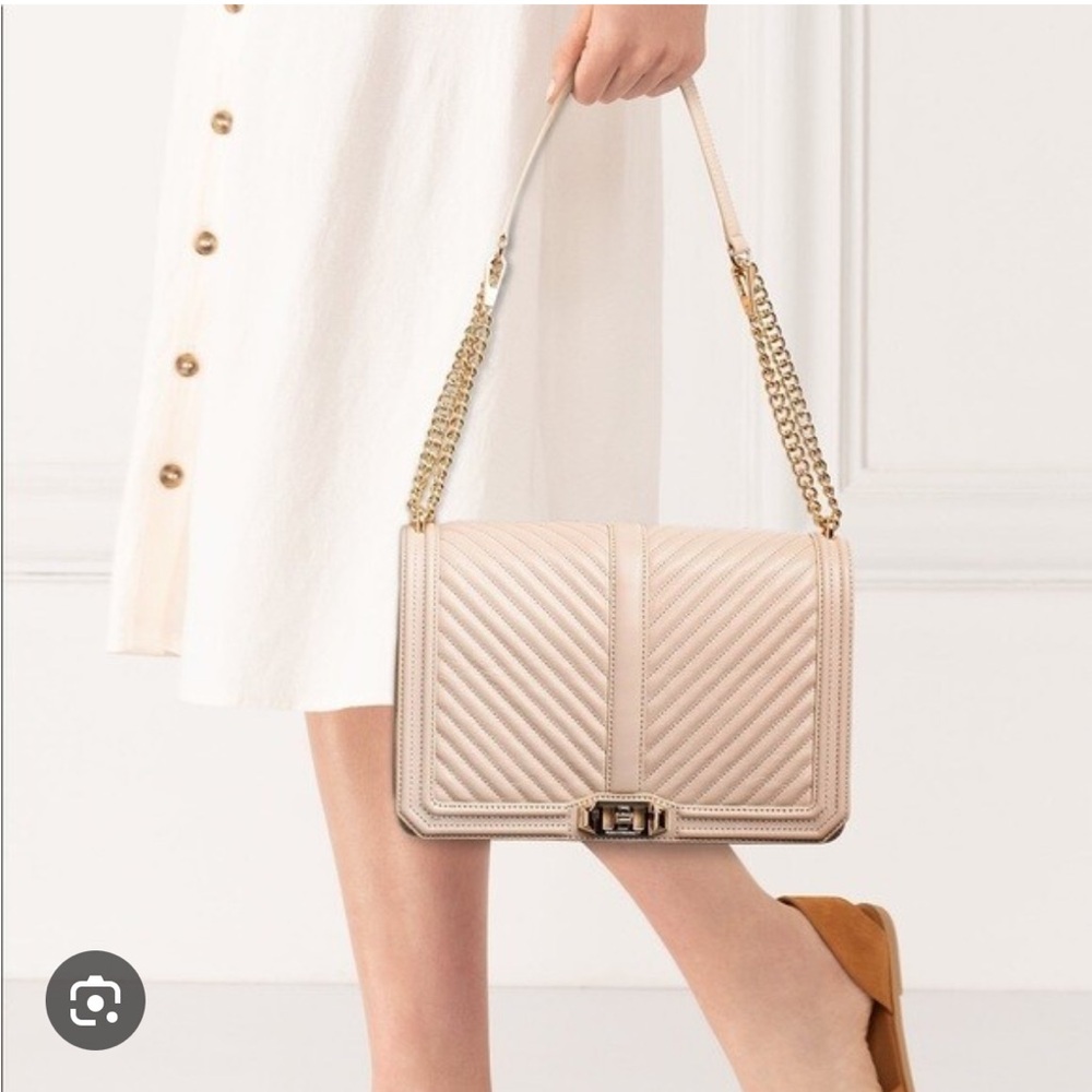 NWOT TAN CHEVRON QUILTED JUMBO LOVE CROSSBODY BAG | IN TAHINI with GOLD HARDWARE